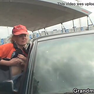 They pick up grandma and fuck outside